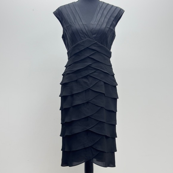 Adrianna Papell Black Sleeveless Tiered Cocktail Dress - Women's Size 8 - Picture 1 of 11